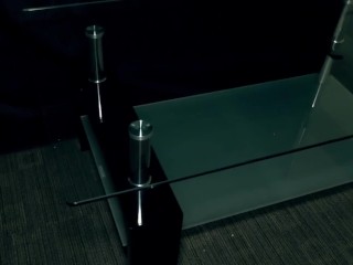 Blowing out cum on my glass table!