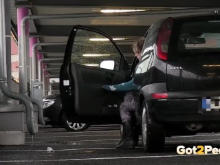 Desperate Girl Pisses In Car Park