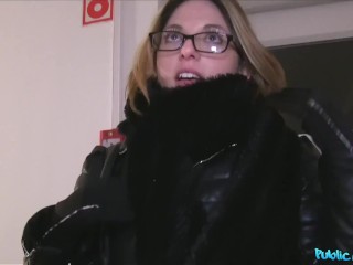 Public Agent French Babe in Glasses Fucked on a Public Stairwell