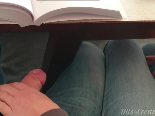 Teacher jerks off a student's cock in university class until he cums - MissCreamy