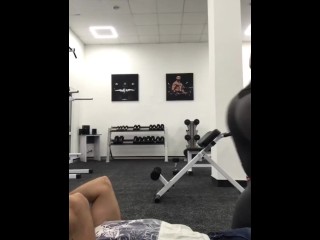 Sex in the gym locker room with people outside (checking workout results at the end) 