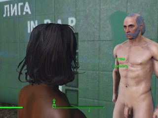 Old man Abbott and the beautiful woman on top. Interracial sex. Fallout heroes