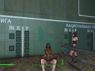 Old man Abbott and the beautiful woman on top. Interracial sex. Fallout heroes