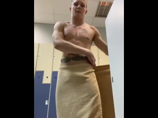 After workout wet in the locker room with the guys