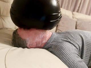 Femdom Facesitting torture in sexy Black latex dress with legjob+handjob cumshot by petite mistress 