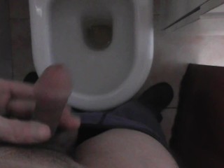 Pissing and touching myself in a public toilet