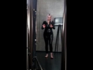 Black Latex Rubber Catsuit Selfie SmartPhone Video