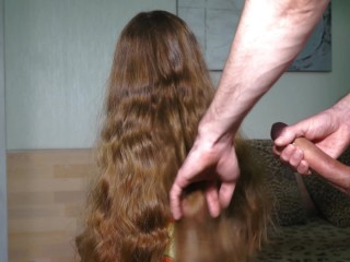 Hair Fetish. Jerked off and cum on beautiful hair. Cum on Foxy's hair.