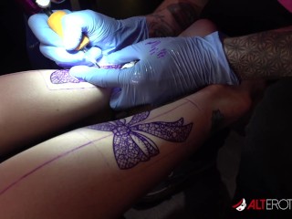 Katie Monroe gets tattooed and double dicked down