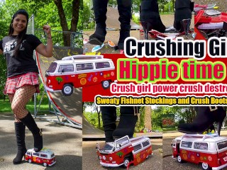 Katis Hippie time boots crush kicked, trampled, smashed, crushed, broken car, crush toy car,toycrush