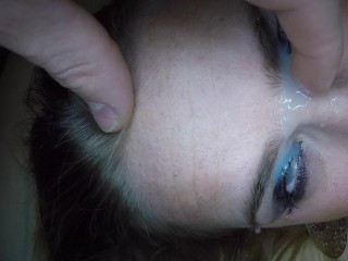 Dutch girl gets an eye facial cum in both eyes