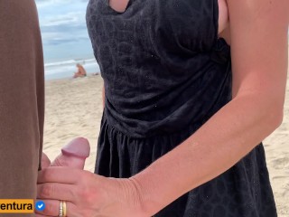 Very high handjob risk on crowded beach - Real Amateur