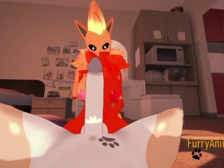Pokemon Hentai - Flareon blowjob to dog with cum in her mouth