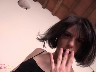 Violet stroking her cock while wearing her pantyhose