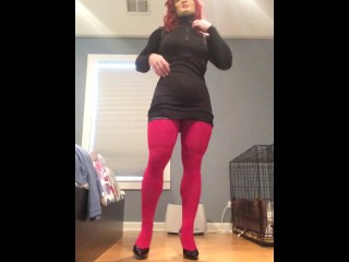 Hilda's disguise (female mask, mask, tights, trans, crossdress, high heels, short skirt, transform)