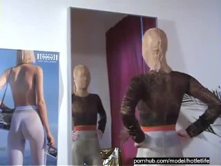 Hot Girl Put On Zentai Spandex Outfit Catsuit Over Her Pantyhose Encasement Body