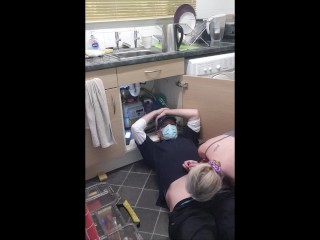 Mature Cheating Wife with Plumber. Footplay, BJ, Rides his Cock and Fucked from Behind