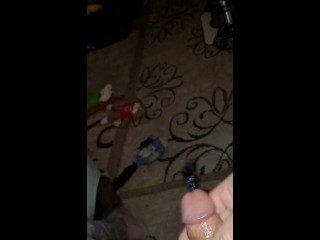 My lil dick cumming through a rubber sound with hole