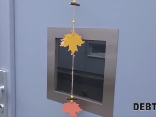 DEBT4k. Czech wench with a tattoo on shoulder delays debt thanks to fuck