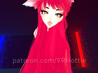 Red Head Neko in Black Booty Shorts Strips Down Thigh High Hentai Choker Tail Play POV Lap Dance