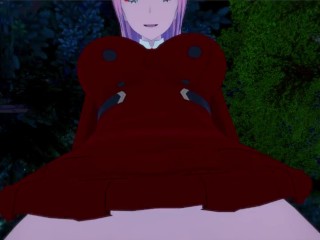 Darling in the Franxx: futa Zero Two blowjob in the park at night Taker POV