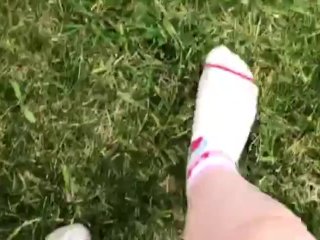 GETTING MY CUTE SOCKS ALL WET AND WALKING BAREFOOT IN THE GRASS