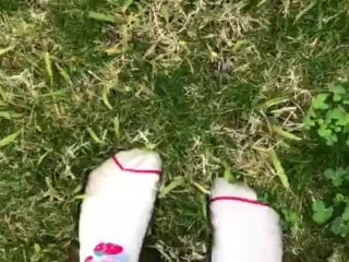 GETTING MY CUTE SOCKS ALL WET AND WALKING BAREFOOT IN THE GRASS