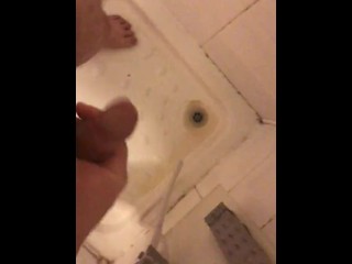 Masturbating and wanking my hard cut cock under the shower with huge cumshot