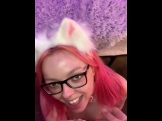 Cat Girl gives Sloppy Head, then gets Fucked before getting a Huge Facial