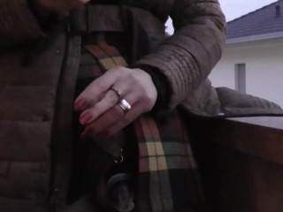 Trangirl's in Chastity Drink from her Condom in Public