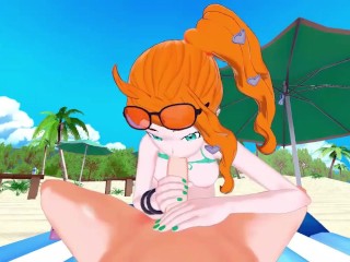 Sonia sucking dick on the beach, swallows cum.