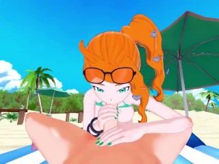 Sonia sucking dick on the beach, swallows cum.