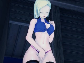 Android 18 rubs her pussy until she cums.