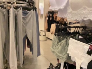 Try new lingerie in Mall ends with Risky Cumshot on TITS