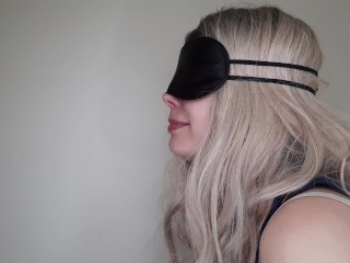 Blindfolded dumb friend's wife tricked into sucking my dick and swallowing cum with the taste game.