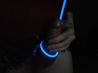 Raver Femboy Stuffs Glowstick in Penis