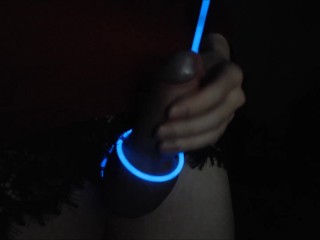 Raver Femboy Stuffs Glowstick in Penis