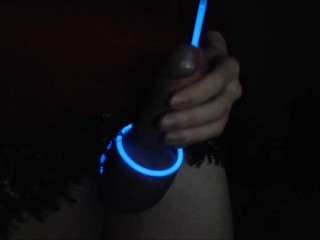 Raver Femboy Stuffs Glowstick in Penis