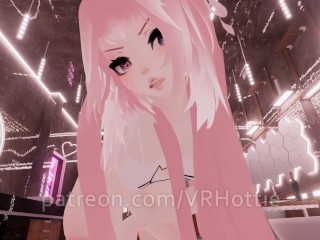 Thicc Booty Pink Hentai Girl Busts Out Dildo Nora Lovense Strips Down in Restroom POV Lap Dance