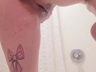 Shower fun, four fingers in my pussy and three in my ass 