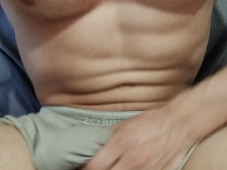 Guy Moaning, Cum Through Underwear (Big cumshot)