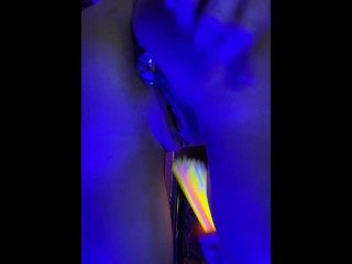 Neon Blonde Glow Stick Fuck and Frozen Dildo