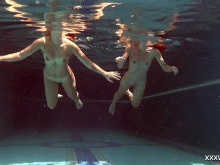 Olla Oglaebina and Irina Russaka sexy nude girls in the pool