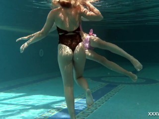 Olla Oglaebina and Irina Russaka sexy nude girls in the pool