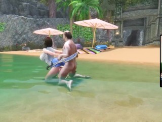 The Elder Scrolls 5:The beach to enjoy the beauty of the moon and huge breasts goddess sex