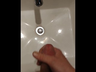 Bathroom sink very quick Jackoff with Big Cumshot