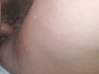 Pregnant Hairy close up creampie on bathroom sink from step sons big dick