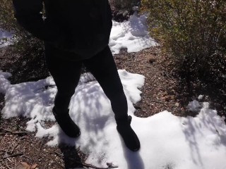 Blonde Babe Fucked In the Bushes During Winter Hike on Popular Trail