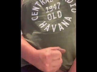 Horny guy strokes his cock and moans for you and shoots a big load of cum