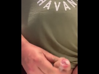 Horny guy strokes his cock and moans for you and shoots a big load of cum